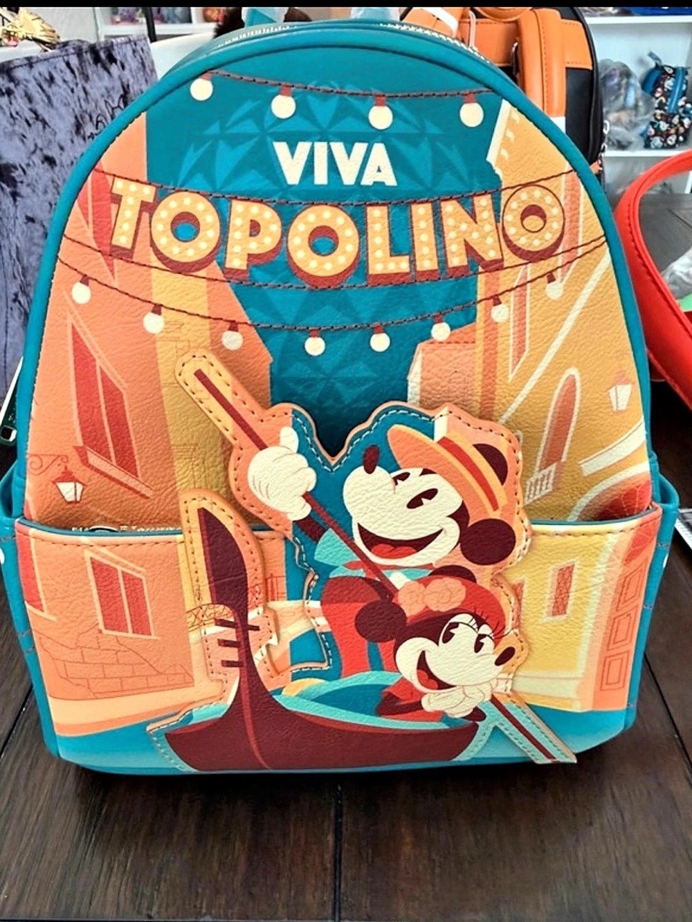 Loungefly Disney Parks Epcot Italy Viva Topolino Mini Backpack Blue & Orange